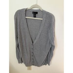 Lane Bryant Womens Size 22/24 Cardigan Sweater Open Knit Gray Metallic Threads